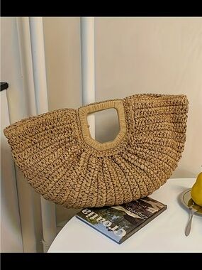 Affordable Fashion Finds Woven Half-Moon Tote in Tan